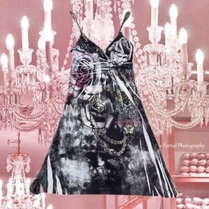 Purple Rain Graphic Rose White Black Floral Mini Dress cyber chain Y2K Vintage